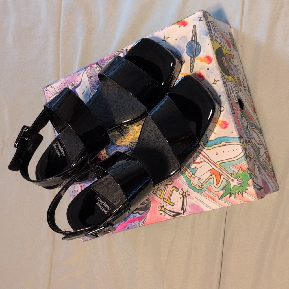 NIB Jeffrey Campbell Black Patent Leather Strap Miranda Platform Shoes SZ 9